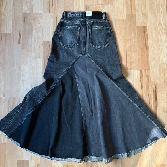 Moussy Vintage Vicksburg 100% Cotton Black Denim Frayed Hem Maxi Skirt NWT Sz 23 - Picture 7 of 13